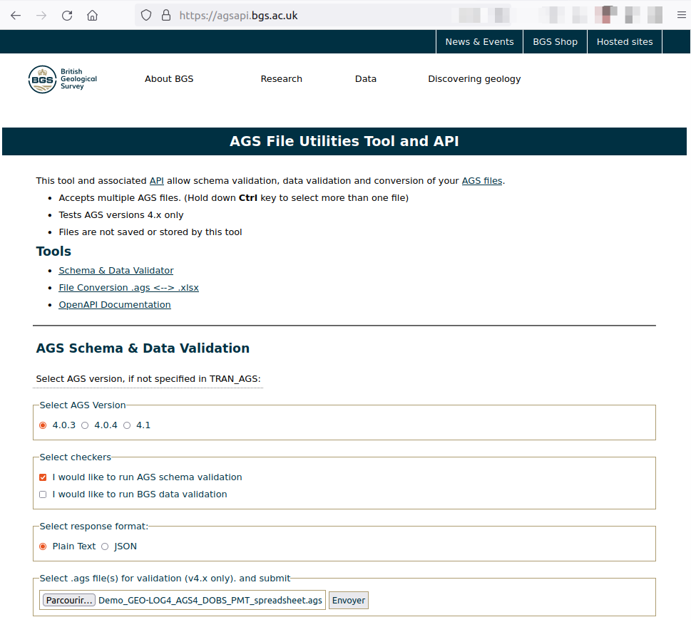 AGS Validator on BGS web site