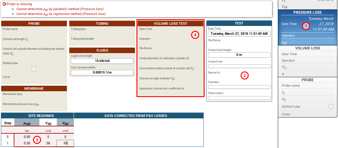 Enter information new pressure loss test