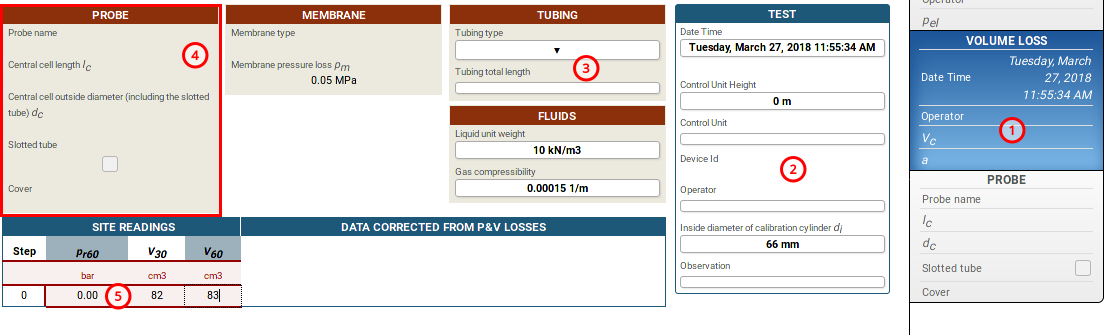 Enter information new volume loss test