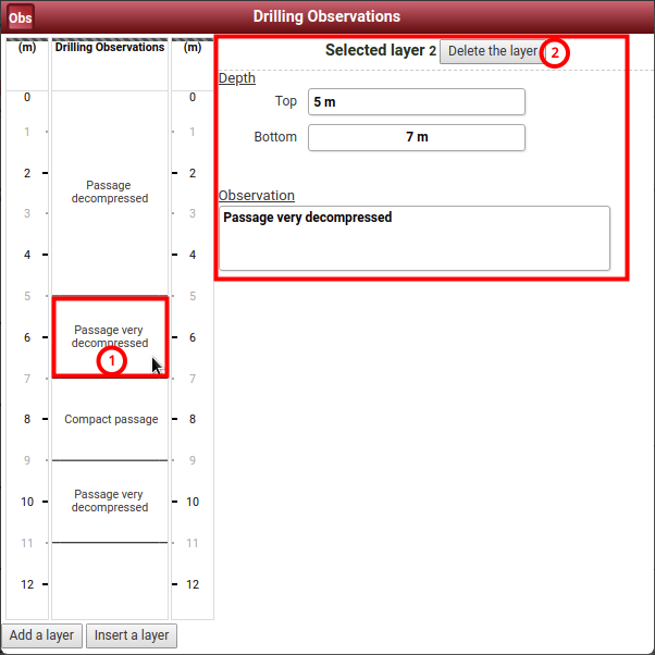 Deleting a drilling observation