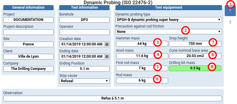 Properties 1 from dynamic probing test