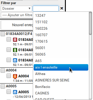 Saisie du filtre dossier